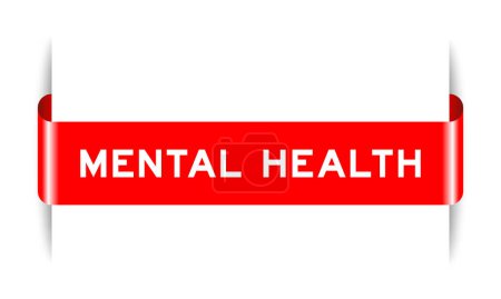 Ilustración de Banner de etiqueta insertado de color rojo con palabra salud mental sobre fondo blanco - Imagen libre de derechos