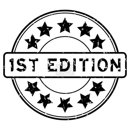 Grunge noir 1ère édition mot avec icône étoile rond tampon de joint en caoutchouc sur fond blanc