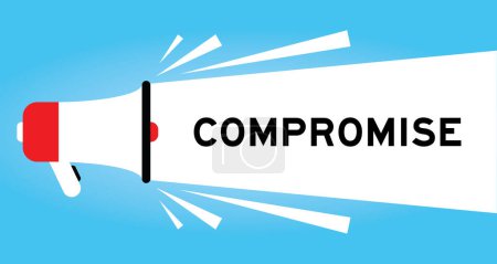 Illustration for Color megaphone icon with word compromise in white banner on blue background - Royalty Free Image