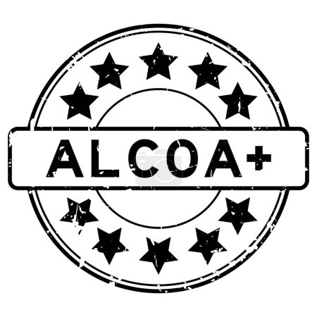 Ilustración de Grunge black word ALCOA (Abreviatura de Atribuible, Legible, Contemporáneo, Original y Preciso) plus with star icon round rubber seal stamp on white background - Imagen libre de derechos