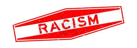 Téléchargez les illustrations : Grunge racisme rouge mot hexagone caoutchouc cachet sur fond blanc - en licence libre de droit