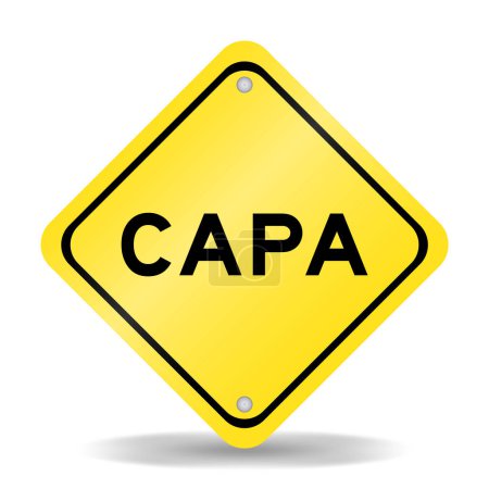 Ilustración de Signo de transporte de color amarillo con palabra CAPA (abreviatura de acción correctiva y acción preventiva) sobre fondo blanco - Imagen libre de derechos