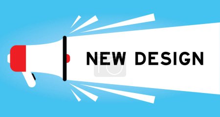 Illustration for Color megaphone icon with word new design in white banner on blue background - Royalty Free Image