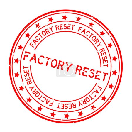 Illustration for Grunge red factory reset word with star icon round rubber seal stamp on white background - Royalty Free Image