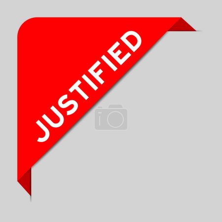 Téléchargez les illustrations : Couleur rouge de bannière d'étiquette d'angle avec mot justifié sur fond gris - en licence libre de droit