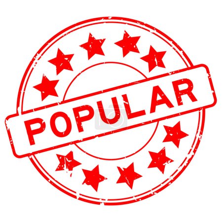 Téléchargez les illustrations : Grunge mot populaire rouge avec icône étoile rond tampon de joint en caoutchouc sur fond blanc - en licence libre de droit