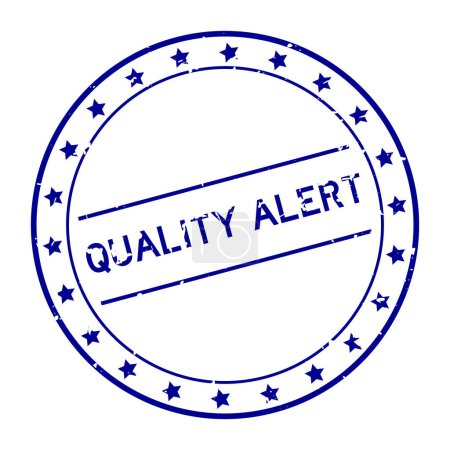 Téléchargez les illustrations : Grunge bleu alerte de qualité mot rond tampon de joint en caoutchouc sur fond blanc - en licence libre de droit