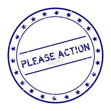 Ilustración de Grunge blue por favor acción palabra ronda sello de goma sobre fondo blanco - Imagen libre de derechos