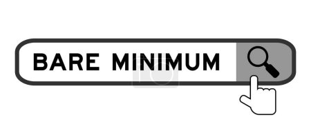 Illustration for Search banner in word bare minimum with hand over magnifier icon on white background - Royalty Free Image