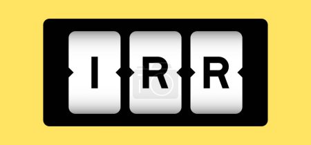 Téléchargez les illustrations : Couleur noire dans le mot IRR (Abréviation du taux de rendement interne) sur la bannière de fente avec le fond de couleur jaune - en licence libre de droit
