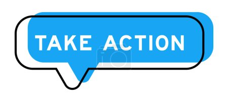 Speech banner and blue shade with word take action on white background