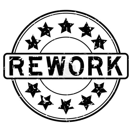 Illustration for Grunge black rework word with star icon round rubber seal stamp on white background - Royalty Free Image
