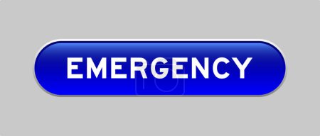 Téléchargez les illustrations : Bouton en forme de capsule de couleur bleue avec mot d'urgence sur fond gris - en licence libre de droit