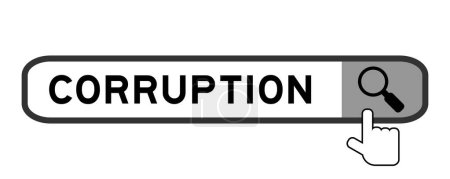 Ilustración de Banner de búsqueda en corrupción de palabras con icono de lupa de mano sobre fondo blanco - Imagen libre de derechos