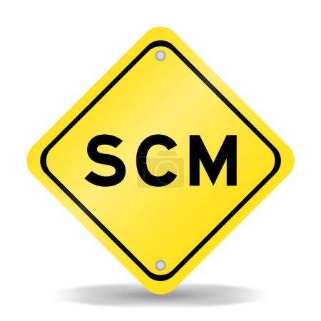 Ilustración de Signo de transporte de color amarillo con la palabra SCM (Abreviatura de la gestión de la cadena de suministro) sobre fondo blanco - Imagen libre de derechos
