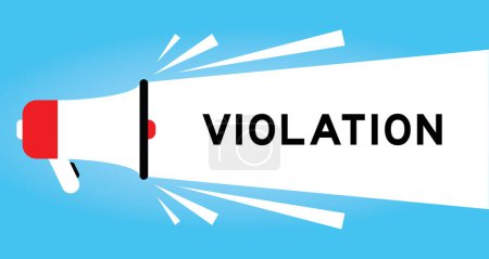 Illustration for Color megaphone icon with word violation in white banner on blue background - Royalty Free Image