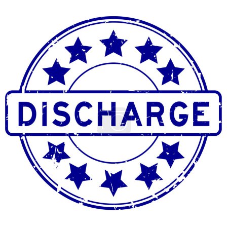 Illustration for Grunge blue discharge word with star icon round rubber seal stamp on white background - Royalty Free Image