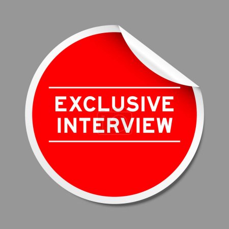Illustration for Red color peel sticker label with word exclusive interview on gray background - Royalty Free Image