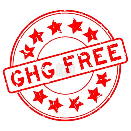 Ilustración de Grunge rojo GHG (Abreviatura de gases de efecto invernadero) palabra libre con sello de sello de goma redonda icono estrella sobre fondo blanco - Imagen libre de derechos