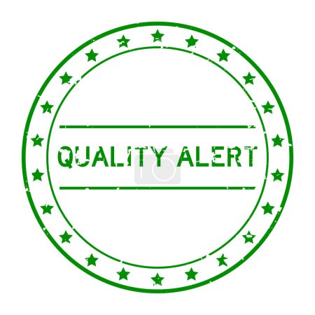 Téléchargez les illustrations : Grunge vert alerte de qualité mot rond tampon de joint en caoutchouc sur fond blanc - en licence libre de droit