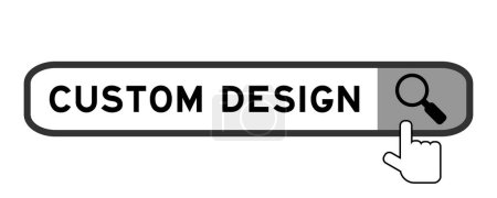 Illustration for Search banner in word custom design with hand over magnifier icon on white background - Royalty Free Image