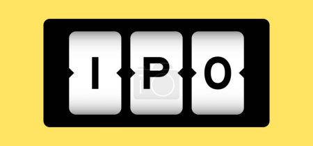 Téléchargez les illustrations : Couleur noire dans le mot IPO (Abréviation de l'offre publique initiale) sur la bannière de fente avec fond de couleur jaune - en licence libre de droit