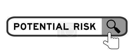 Illustration for Search banner in word potential risk with hand over magnifier icon on white background - Royalty Free Image