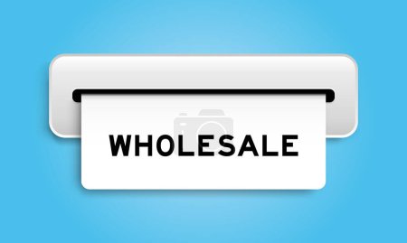 Illustration for White coupon banner with word wholesale from machine on blue color background - Royalty Free Image