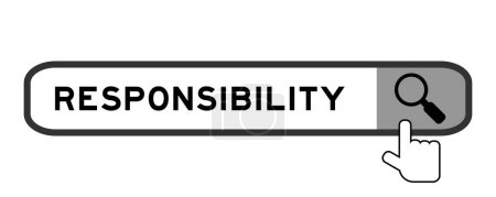 Ilustración de Banner de búsqueda en responsabilidad de palabra con icono de lupa de mano sobre fondo blanco - Imagen libre de derechos