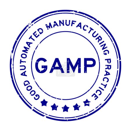 Illustration for Grunge blue GAMP Good Automated Manufacturing Practice word round rubber seal stamp on white background - Royalty Free Image