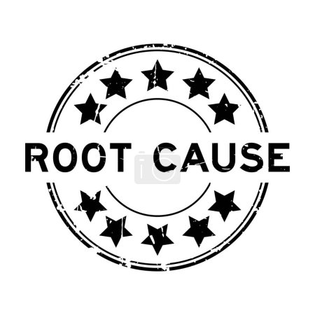 Ilustración de Grunge raíz negra palabra causa con sello de sello de goma redonda icono estrella sobre fondo blanco - Imagen libre de derechos