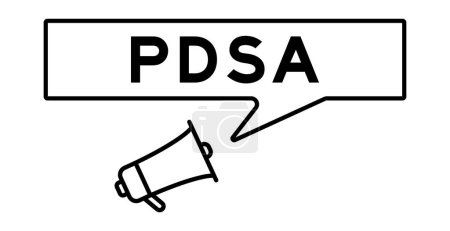 Illustration for Megaphone icon with speech bubble in word PDSA (Abbreviation of plan do study act) on white background - Royalty Free Image