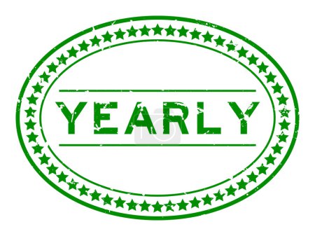 Illustration for Grunge green yearly word oval rubber seal stamp on white background - Royalty Free Image
