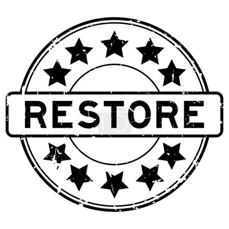 Illustration for Grunge black restore word with star icon round rubber seal stamp on white background - Royalty Free Image