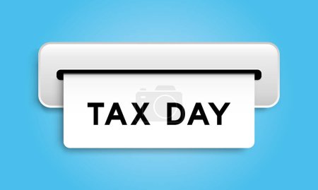 Ilustración de Banner de cupón blanco con día de impuesto de palabra de la máquina sobre fondo de color azul - Imagen libre de derechos