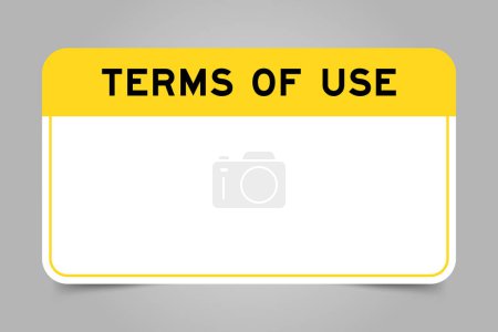 Ilustración de Banner de etiqueta que tiene encabezado amarillo con términos de uso de palabras y espacio de copia en blanco, sobre fondo gris - Imagen libre de derechos