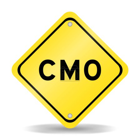 Ilustración de Signo de transporte de color amarillo con palabra CMO (Abreviatura del Director de Marketing, Organización de Fabricación de Contratos) sobre fondo blanco - Imagen libre de derechos
