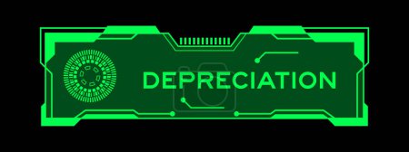 Illustration for Green color of futuristic hud banner that have word depreciation on user interface screen on black background - Royalty Free Image