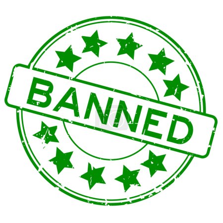 Téléchargez les illustrations : Grunge mot interdit vert avec icône étoile rond tampon de joint en caoutchouc sur fond blanc - en licence libre de droit