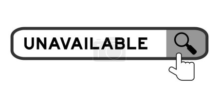 Illustration for Search banner in word unavailable with hand over magnifier icon on white background - Royalty Free Image