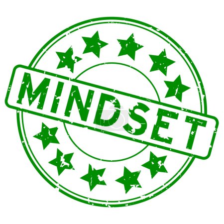 Ilustración de Palabra de mentalidad verde grunge con sello de sello de goma redonda icono estrella sobre fondo blanco - Imagen libre de derechos