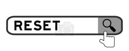 Illustration for Search banner in word reset with hand over magnifier icon on white background - Royalty Free Image