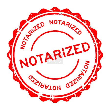 Grunge red notariell beglaubigtes Wort rund Gummisiegelstempel auf weißem Hintergrund