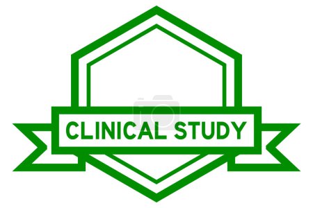 Banner de etiqueta de hexágono de color verde vintage con estudio clínico de palabras sobre fondo blanco