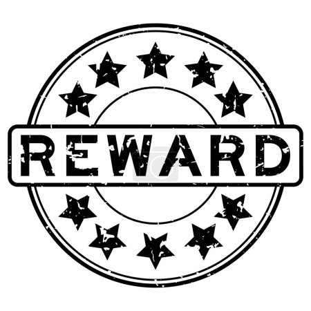 Grunge black reward word with star icon round rubber seal stamp on white background
