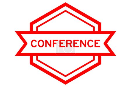 Ilustración de Banner de etiqueta de hexágono de color rojo vintage con conferencia de palabras sobre fondo blanco - Imagen libre de derechos
