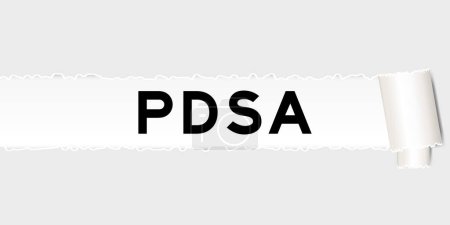 Illustration for Ripped gray paper background that have word PDSA (Abbreviation of plan do study act) under torn part - Royalty Free Image