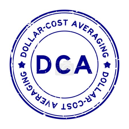 Téléchargez les illustrations : Grunge bleu DCA Dollar-cost moyennage mot rond joint en caoutchouc timbre sur fond blanc - en licence libre de droit