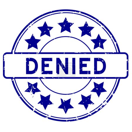 Illustration for Grunge blue denied word with star icon round rubber seal stamp on white background - Royalty Free Image