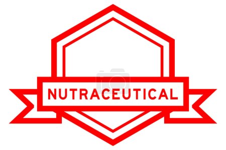 Ilustración de Banner de etiqueta de hexágono de color rojo vintage con palabra nutracéutica sobre fondo blanco - Imagen libre de derechos